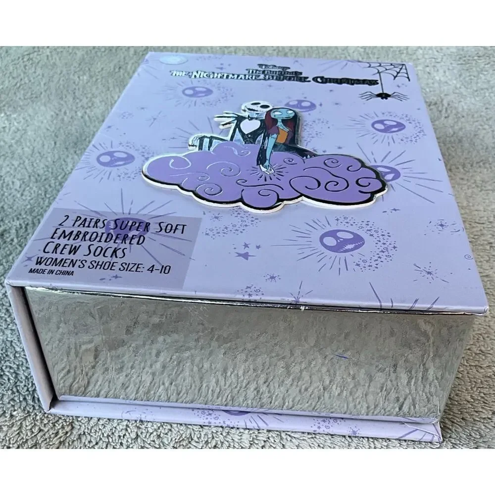 New in Box Disney The Nightmare Before Christmas 2 Pair Soft Crew Socks Sz 4-10